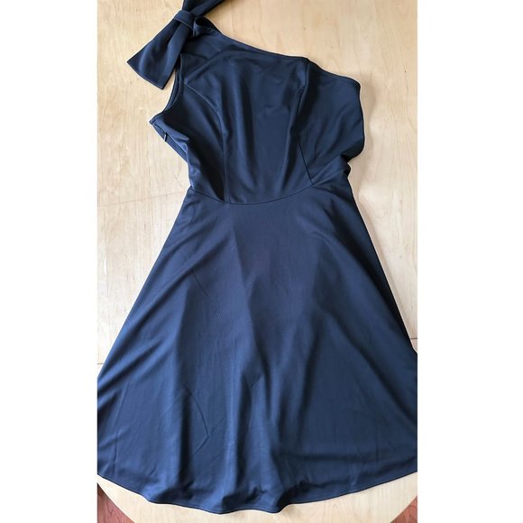 JASAMBAC One Shoulder Bow Black A-line Cocktail Party Dress with Pockets XL - Picture 4 of 11